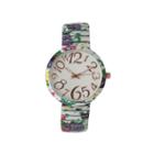 Olivia Pratt Womens White Green Purple Floral Expansion Band Watch 25975white Green Purple