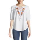 St. John's Bay 3/4 Sleeve Embriodered Boho Top - Tall