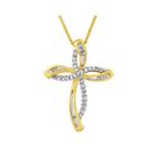 1/10 Ct. T.w. Diamond 14k Yellow Gold Over Sterling Silver Cross Pendant Necklace