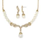 Monet Simulated Pearl And Crystal Gold-tone Drop Earring And Necklace Set