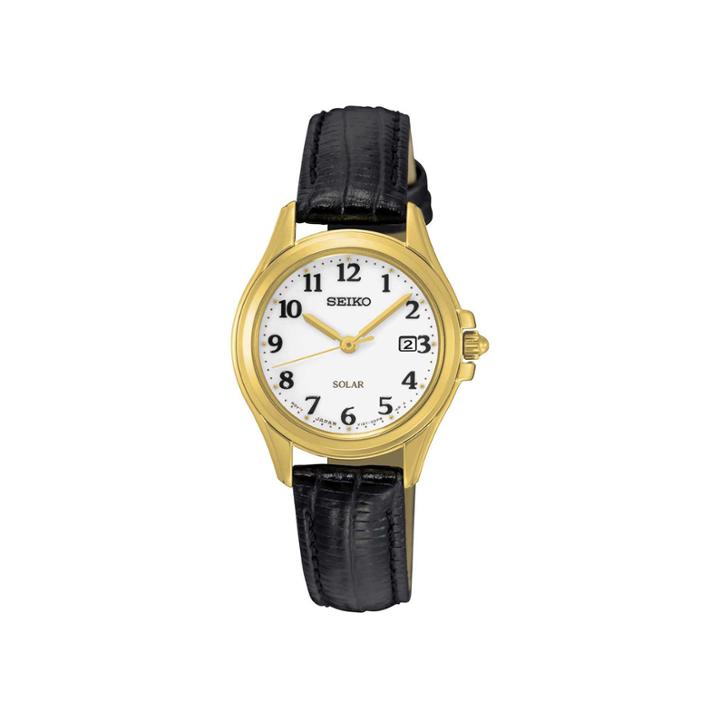 Seiko Womens Black Calfskin White Dial Bracelet Watch Sut254