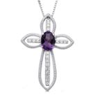 Womens Genuine Purple Amethyst Sterling Silver Cross Pendant Necklace