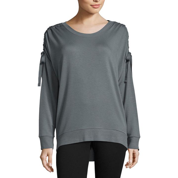 Xersion Studio Shoulder Ruched Lightweight Sweatshirt