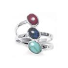 Multicolor Three-stone Silver-plated Brass Ring