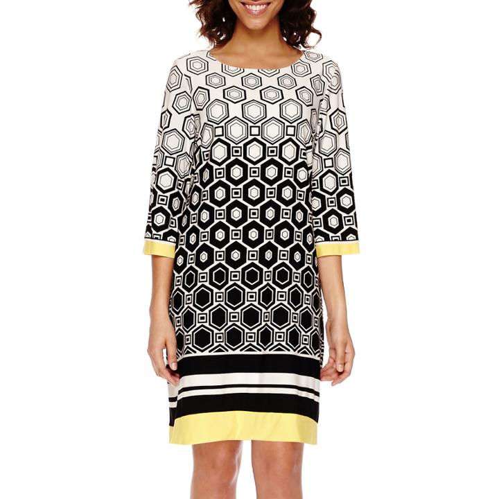 Studio 1 3/4-sleeve Geo Print Shift Dress