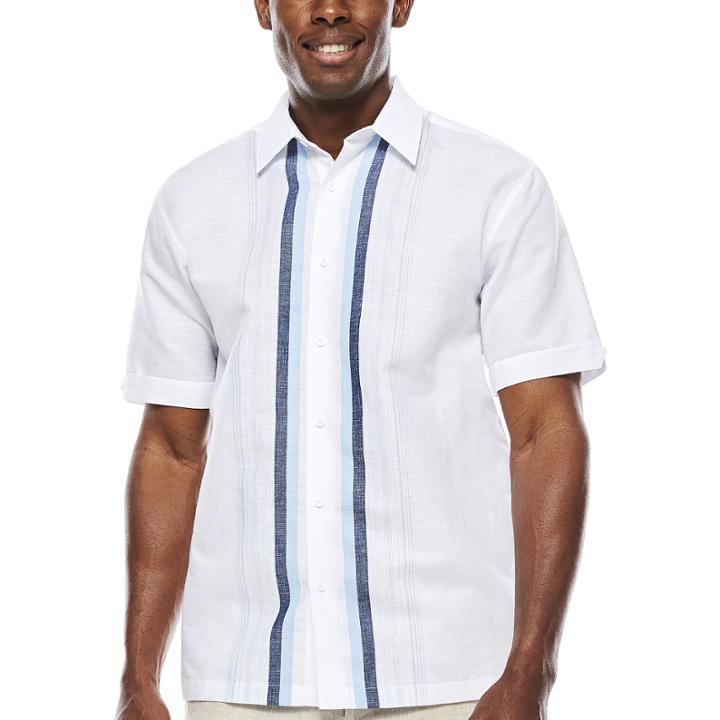 The Havanera Co. Short-sleeve Engineered Stripe Panel Shirt