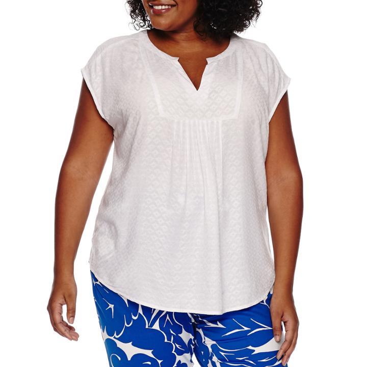 Liz Claiborne Short Sleeve Peasant Top Plus