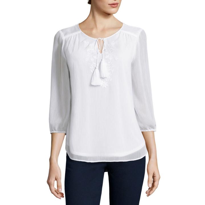 St. John's Bay Embroidered Solid Peasant Top