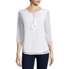 St. John's Bay Embroidered Solid Peasant Top