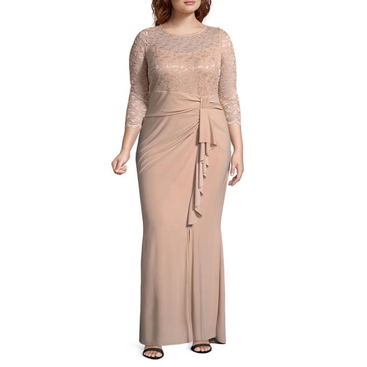 Blue Sage 3/4 Sleeve Lace Top Evening Gown - Plus