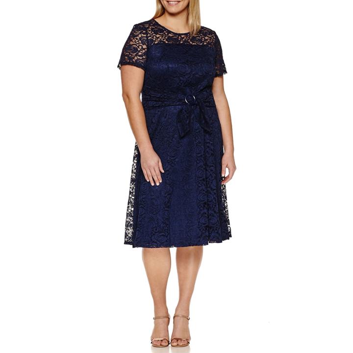 Perceptions Short Sleeve Lace Fit & Flare Dress-plus