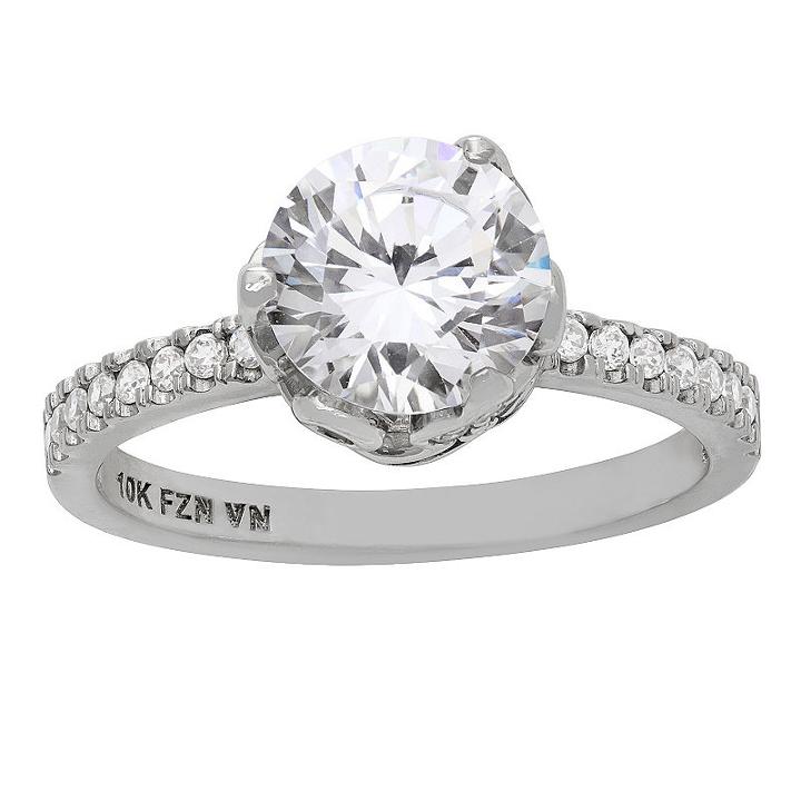 Diamonart Womens 3 1/2 Ct. T.w. Round White Cubic Zirconia 10k Gold Engagement Ring