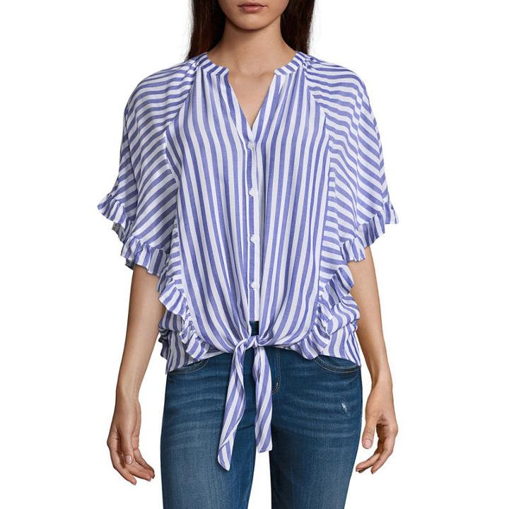 Belle + Sky Cape Sleeve Tie Front Blouse