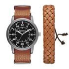 Arizona Mens Brown And Black Woven Bracelet Watch Set