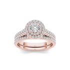 1 Ct. T.w. Diamond 10k Rose Gold Halo Bridal Ring Set