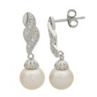 8-8.5mm Cultured Freshwater Pearl And Genuine White Topaz Sterling Silver Earrings