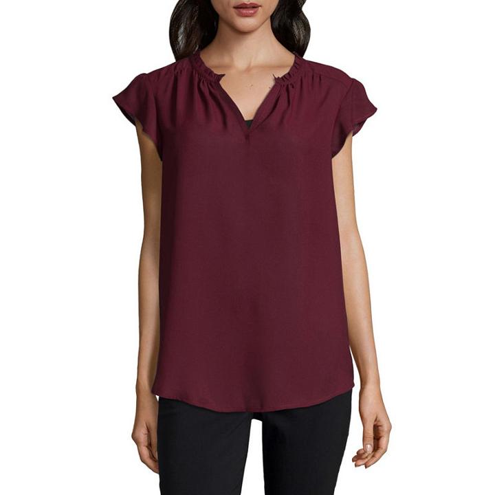 Liz Claiborne Ruffle Sleeve Popover - Tall
