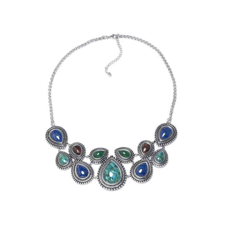 Color-enhanced Turquoise And Multi-stone Sterling Silver Necklace