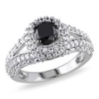 Womens 1 Ct. T.w. Color Enhanced Round Black Diamond Sterling Silver Engagement Ring