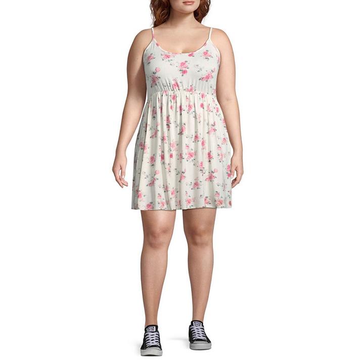 Arizona Sleeveless Floral Swing Dresses-juniors Plus