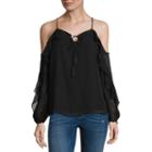 T.d.c Long Sleeve Ruffle Cold Shoulder Top