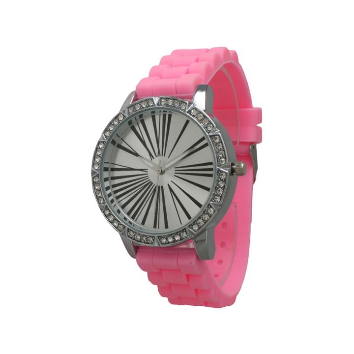 Olivia Pratt Womens Rhinestone Bezel Roman Numeral Dial Bubble Pink Silicon Watch 20369bubble Pink