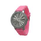 Olivia Pratt Womens Rhinestone Bezel Roman Numeral Dial Bubble Pink Silicon Watch 20369bubble Pink