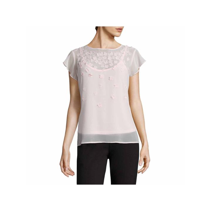 Liz Claiborne Short Sleeve Crew Neck Woven Blouse-talls