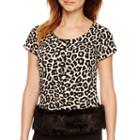 Worthington Short-sleeve Faux-fur Trim Blouse - Petite