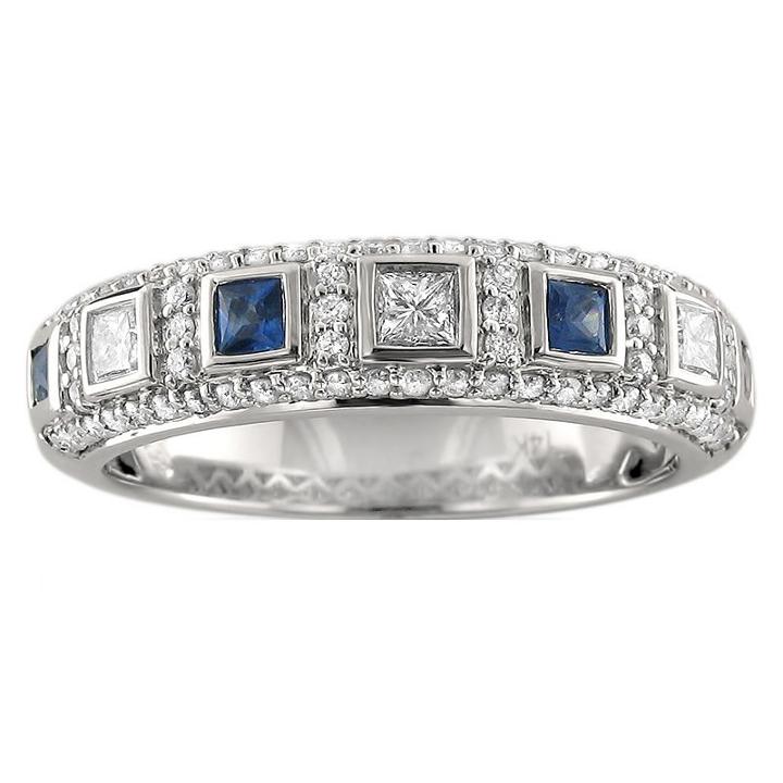 Womens 3/4 Ct. T.w. Diamond & Genuine Blue Sapphire 14k Gold Wedding Band