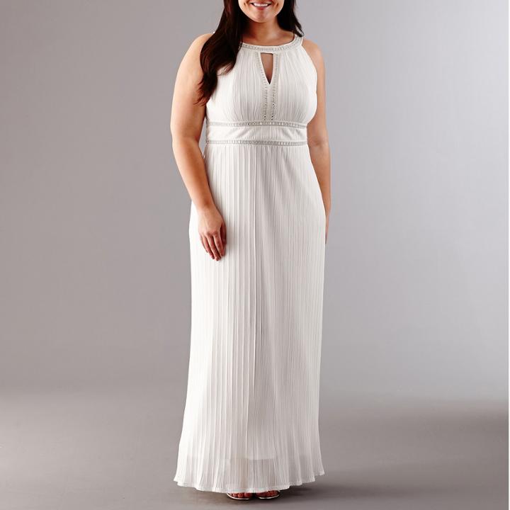 Melrose Sleeveless Keyhole Neck Beaded Evening Gown-plus