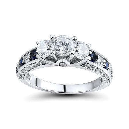 Diamonart Cubic Zirconia And Lab-created Blue Sapphire 3-stone Ring