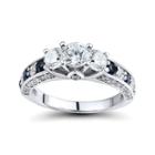 Diamonart Cubic Zirconia And Lab-created Blue Sapphire 3-stone Ring