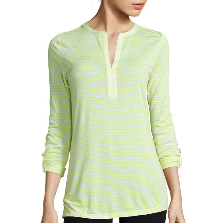 Liz Claiborne 3/4-sleeve Roll-cuff Striped Tunic