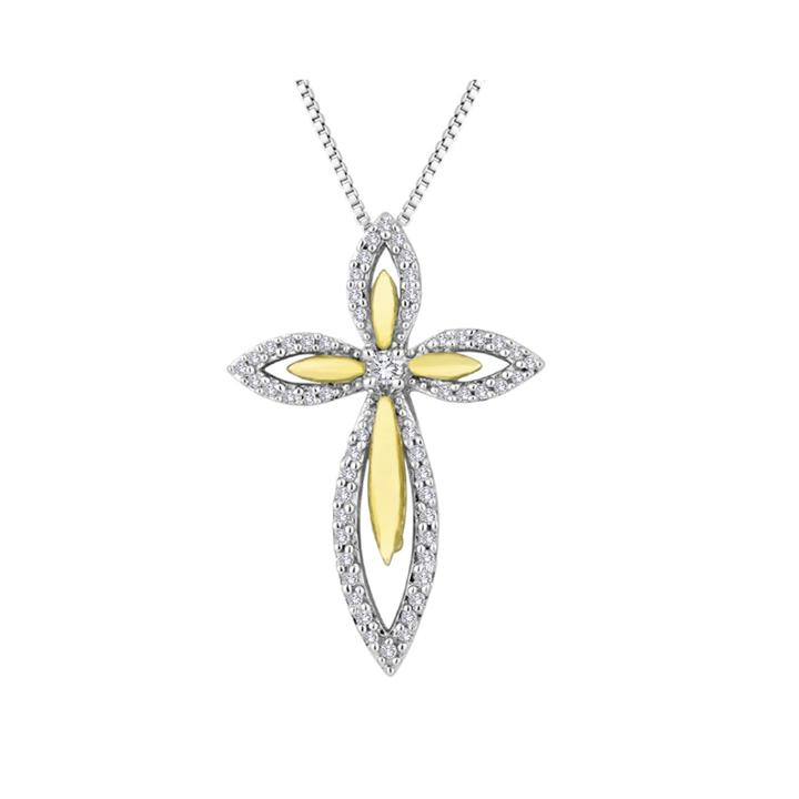1/5 Ct. T.w. Diamond 14k Gold Over Sterling Silver Cross Pendant Necklace