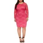 Bisou Bisou Long Sleeve Lace Floral Sheath Dress-plus