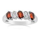 Womens Red Garnet Sterling Silver Side Stone Ring
