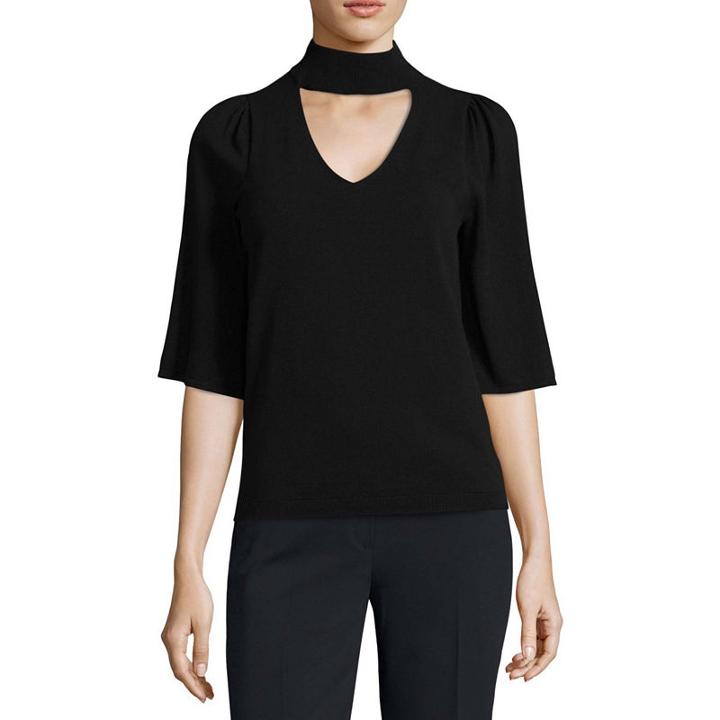 Worthington Elbow Sleeve V Neck Pullover Sweater