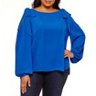 Belle + Sky Tie Shoulder Woven Floral Blouse-plus