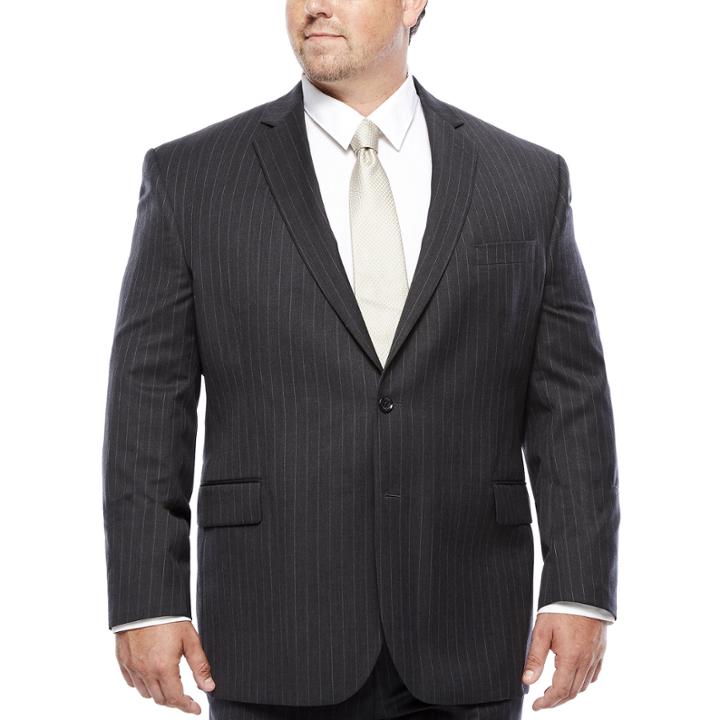 Stafford Super 100 Charcoal Chalk-stripe Wool Suit Jacket - Portly