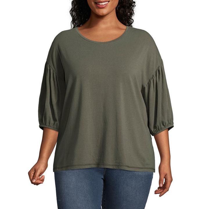 Boutique + Long Sleeve Crew Neck Knit Blouse - Plus