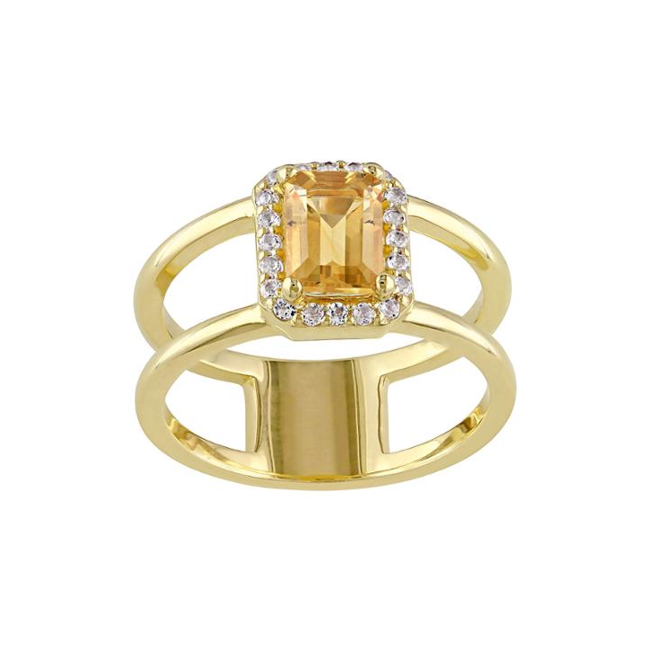 Genuine Citrine And Diamond-accent Split-band Ring