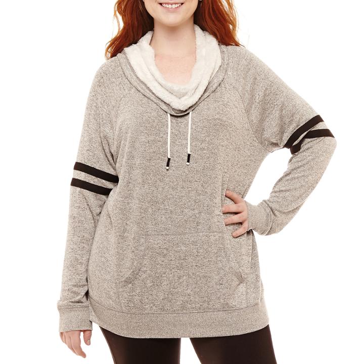 Long Sleeve Funnel Neck Pullover-juniors Plus