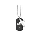 Mens Cubic Zirconia Stainless Steel Black Ion-plated Dad Cross Dog Tag Pendant