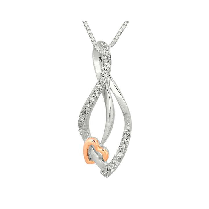1/4 Ct. T.w. Diamond Sterling Silver & 10k Rose Gold Heart Teardrop Pendant Necklace