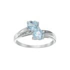 Lab-created Aquamarine And Diamond-accent Sterling Silver Double-heart Ring