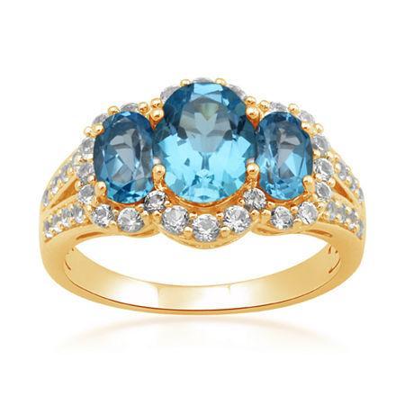 Genuine Blue Topaz & Lab-created White Sapphire 3-stone Ring