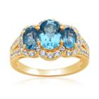 Genuine Blue Topaz & Lab-created White Sapphire 3-stone Ring