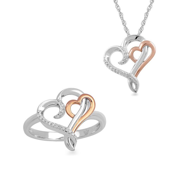 Hallmark Diamonds 2-pc. 1/10 Ct. T.w. Diamond Sterling Silver & 14k Rose Gold Over Silver Jewelry Set