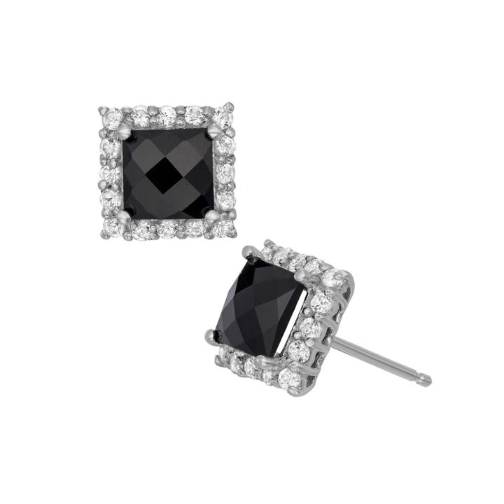 Genuine Black Onyx & Lab-created White Sapphire Sterling Silver Earrings